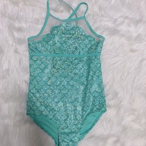 Girl new mermaid swimsuit one piece by justice size 10 turquoise color